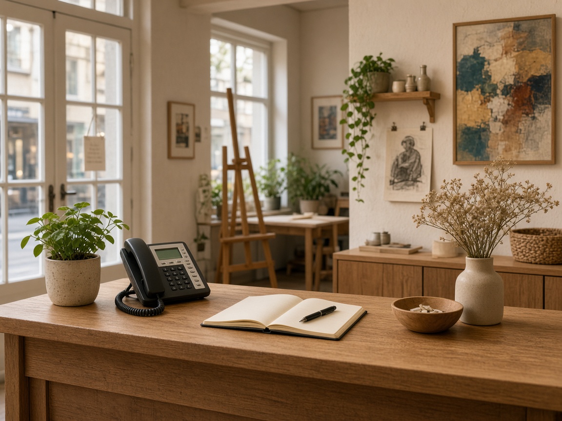 Contact desk at Warmstream Art Studio in Riga