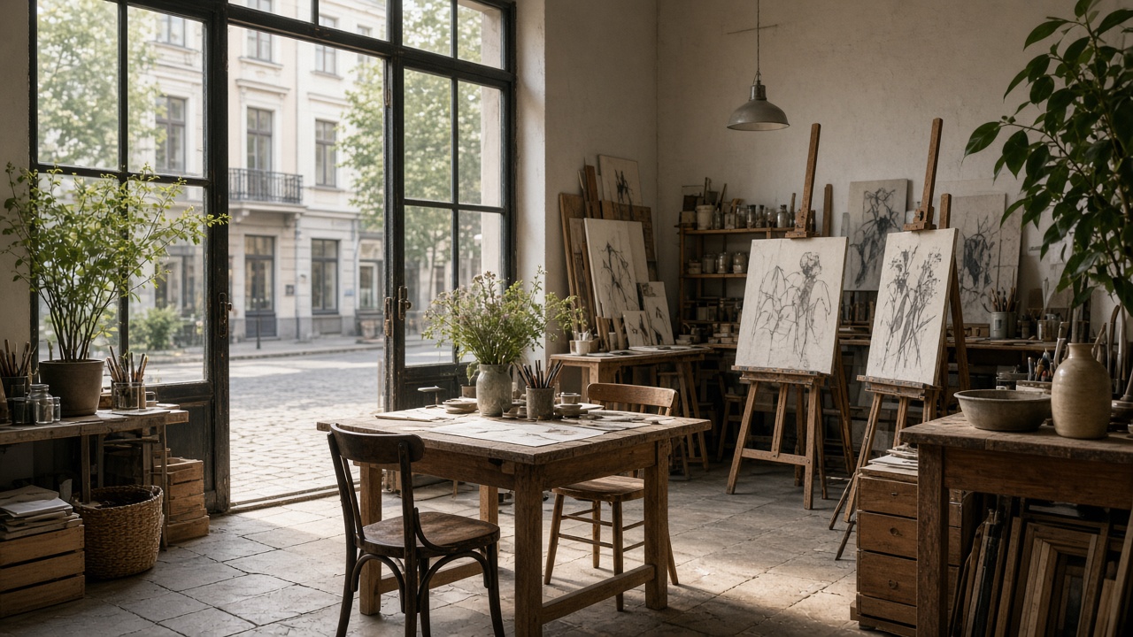 Adult art / drawing / painting studio full-bleed at Warmstream Art Studio
